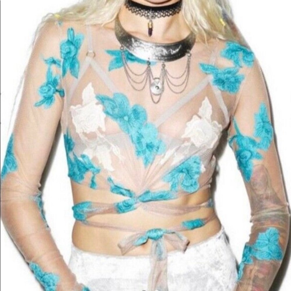 For Love & Lemons Turquoise Wrap Top